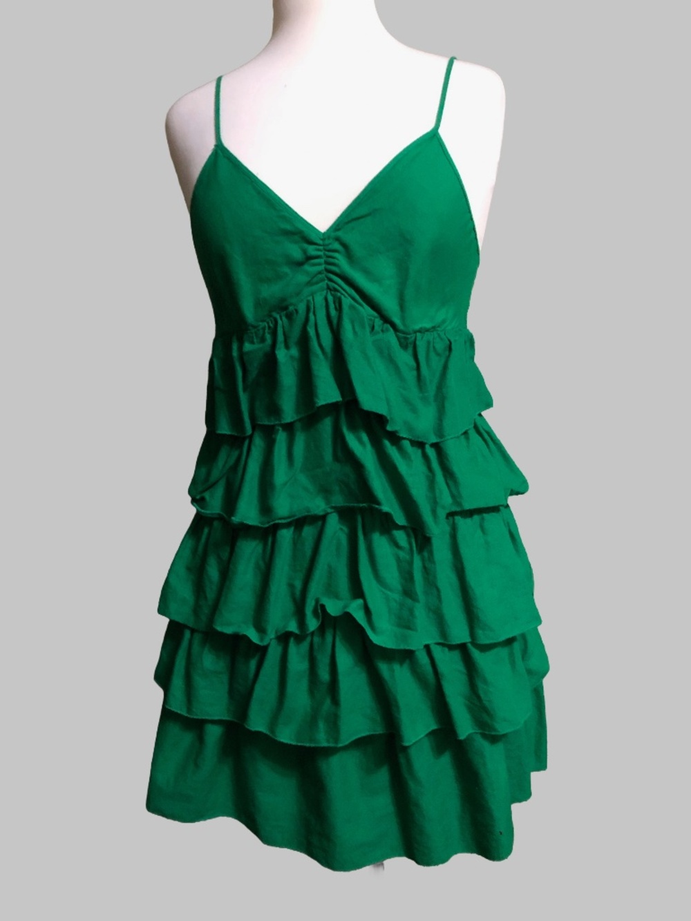 Vtg 70s GO International Green Tiered Ruffle Dress M Fits Small